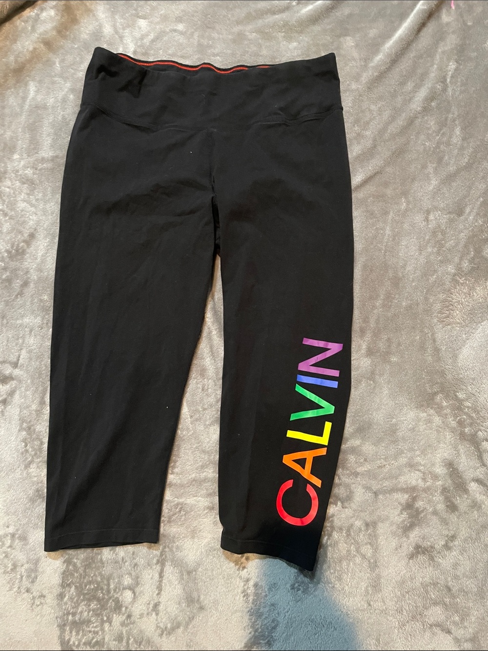 Calvin Klein Black Capri Leggings with Rainbow CALVIN Script
